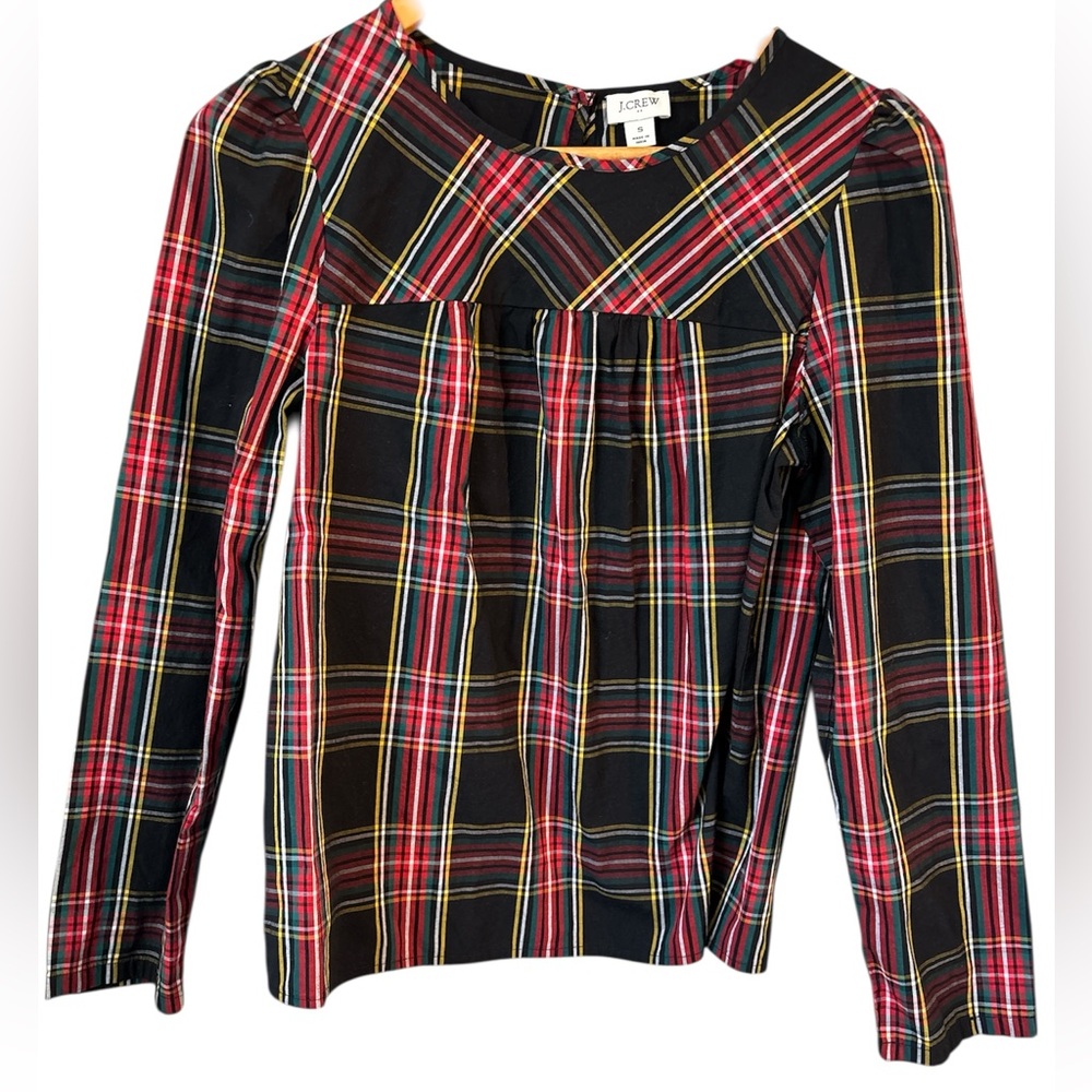 J. CREW Women's Tartan plaid puff-sleeve top Small Career Holiday Preppy
